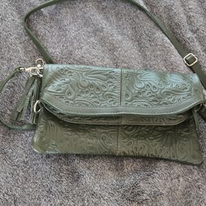 Stylish Olive Embossed Crossbody Bag